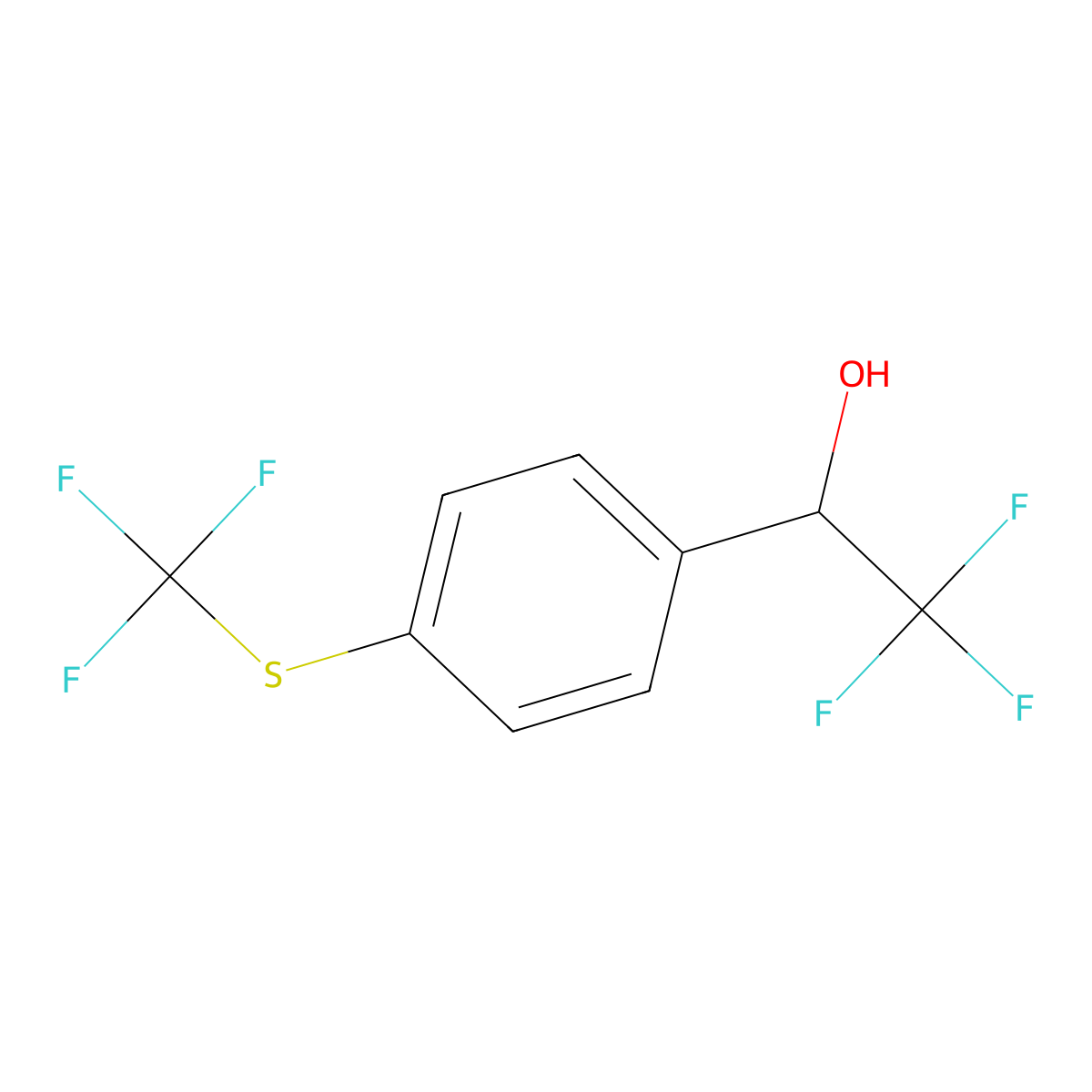 2,2,2-Trifluoro-1-(4-((trifluoromethyl)thio)phenyl)ethan-1-ol molecular structure, CAS 1280643-72-2