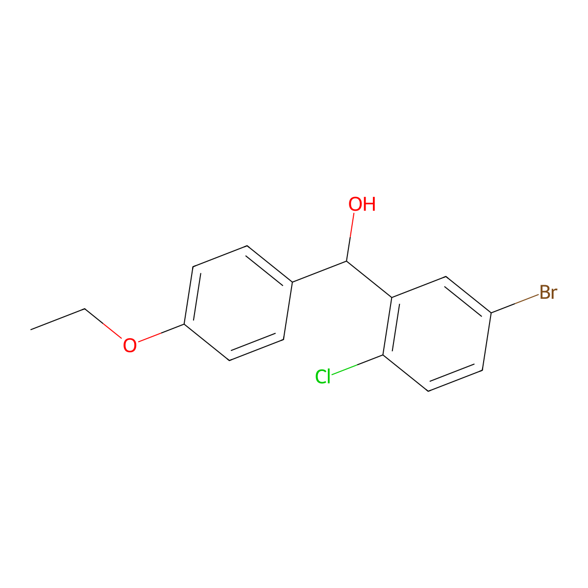 (5-Bromo-2-chlorophenyl)(4-ethyloxyphenyl)methanol molecular structure, CAS 1280647-32-6