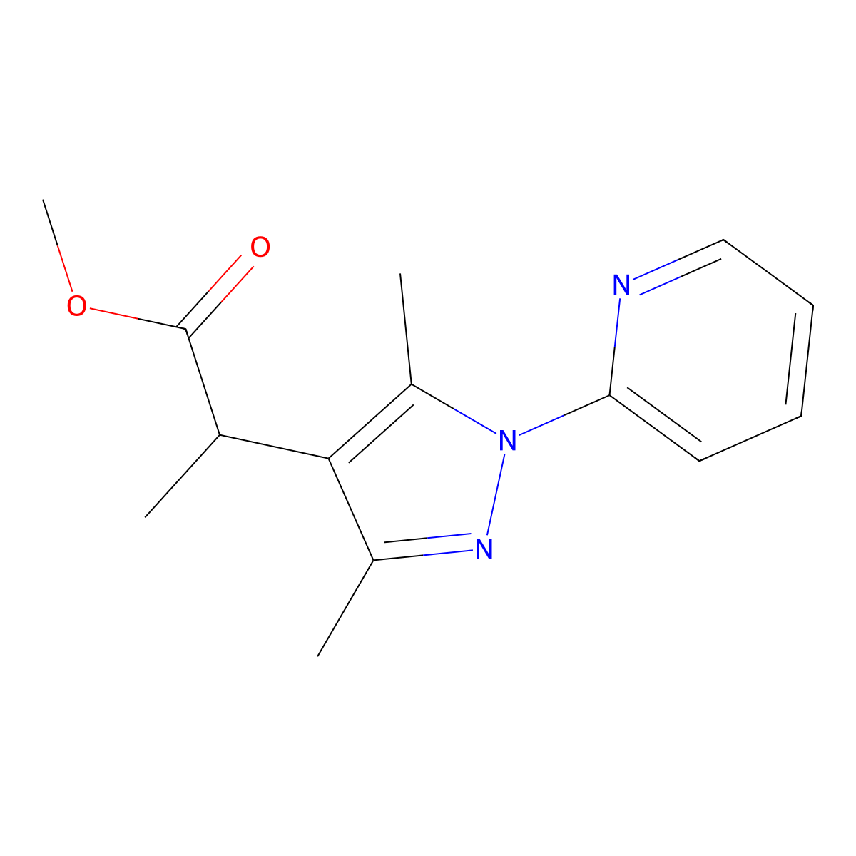 methyl 2-[3,5-dimethyl-1-(pyridin-2-yl)-1H-pyrazol-4-yl]propanoate molecular structure, CAS 1280673-16-6