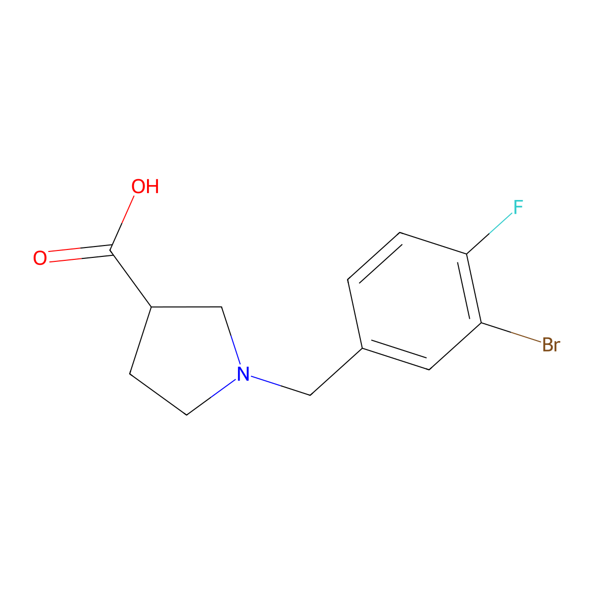 1-[(3-Bromo-4-fluorophenyl)methyl]pyrrolidine-3-carboxylic acid molecular structure, CAS 1280706-66-2