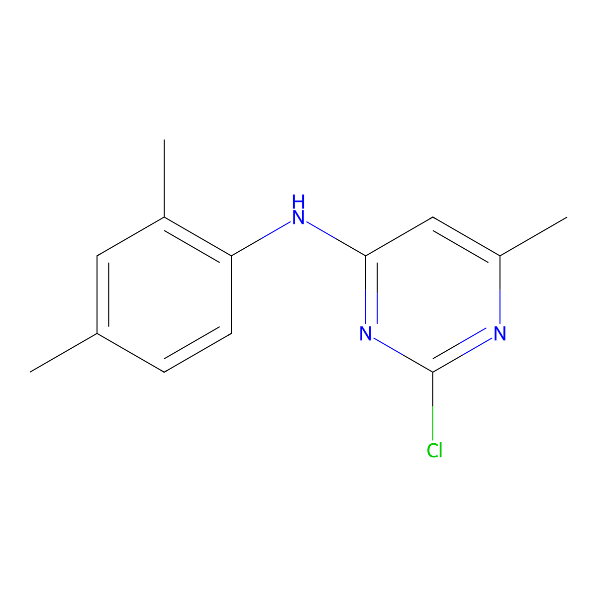 2-chloro-N-(2,4-dimethylphenyl)-6-methylpyrimidin-4-amine molecular structure, CAS 1280713-39-4