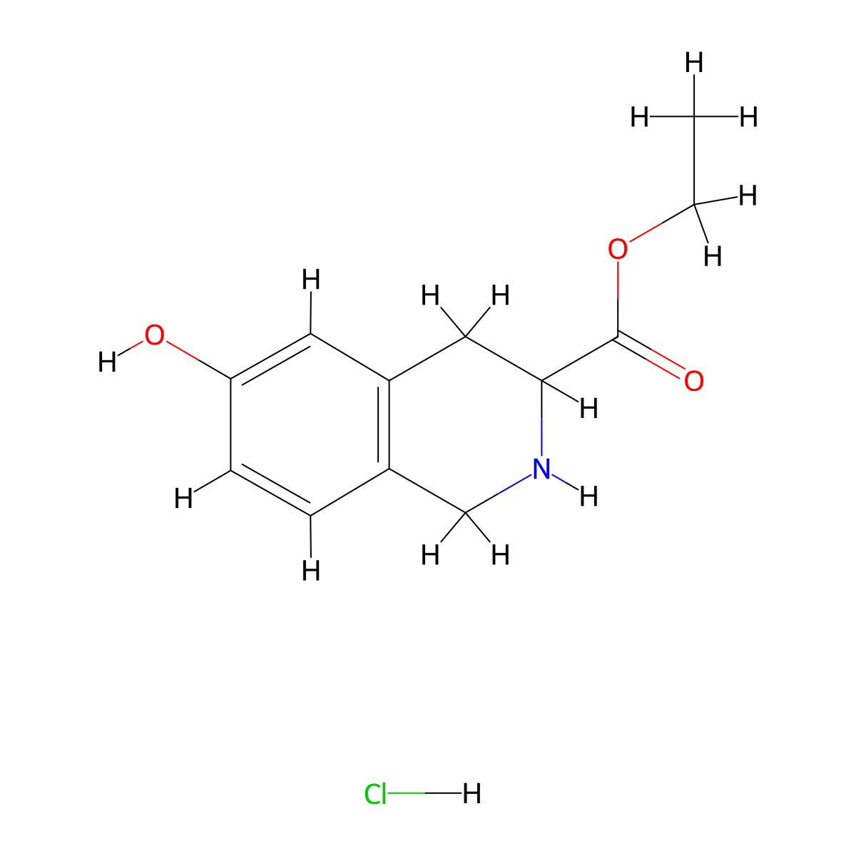 Ethyl 6-hydroxy-1,2,3,4-tetrahydroisoquinoline-3-carboxylate hydrochloride molecular structure, CAS 128073-39-2