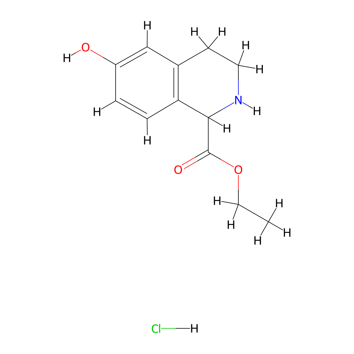 Ethyl 6-hydroxy-1,2,3,4-tetrahydroisoquinoline-1-carboxylate hydrochloride molecular structure, CAS 128073-50-7