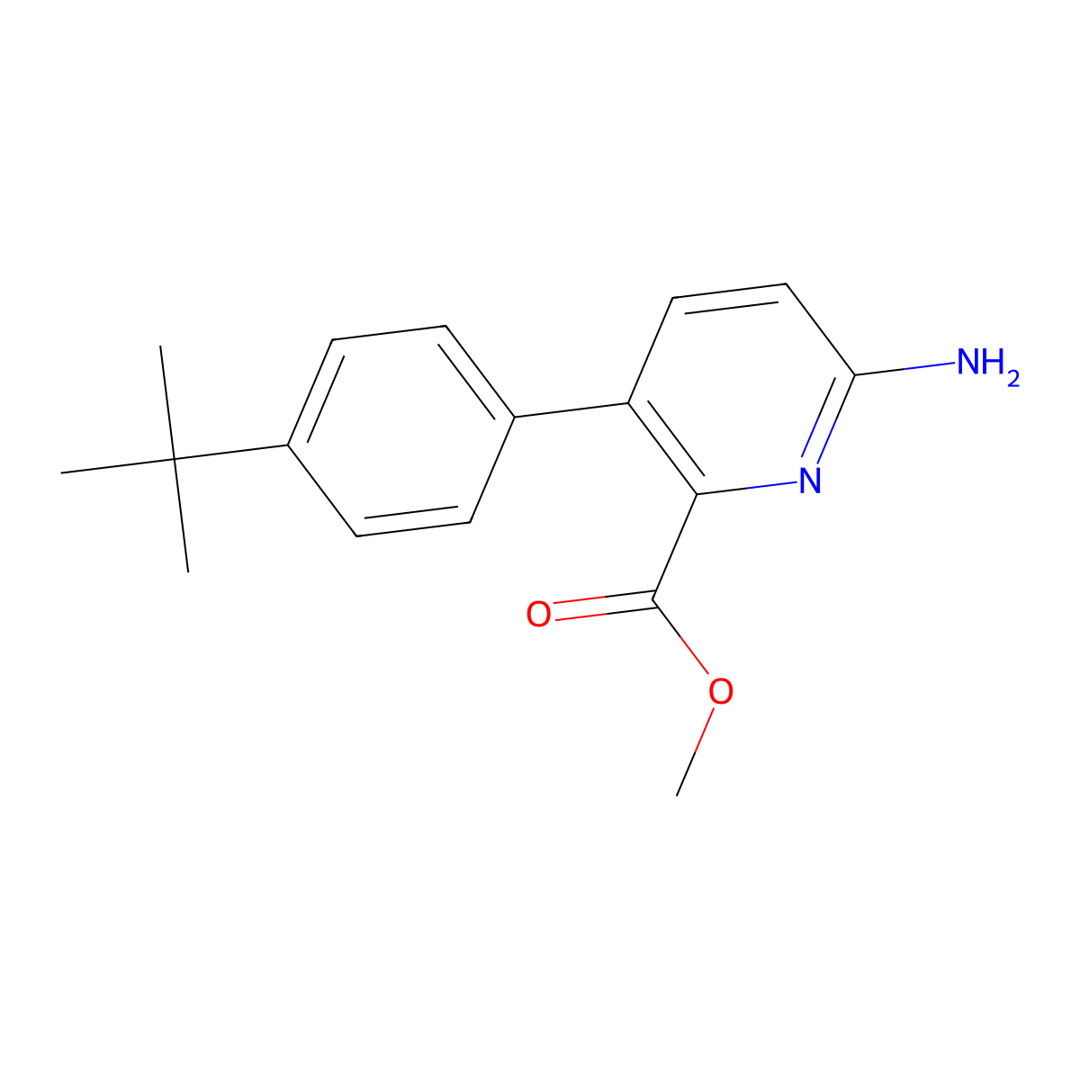 Methyl 6-amino-3-(4-(tert-butyl)phenyl)picolinate molecular structure, CAS 1280786-65-3