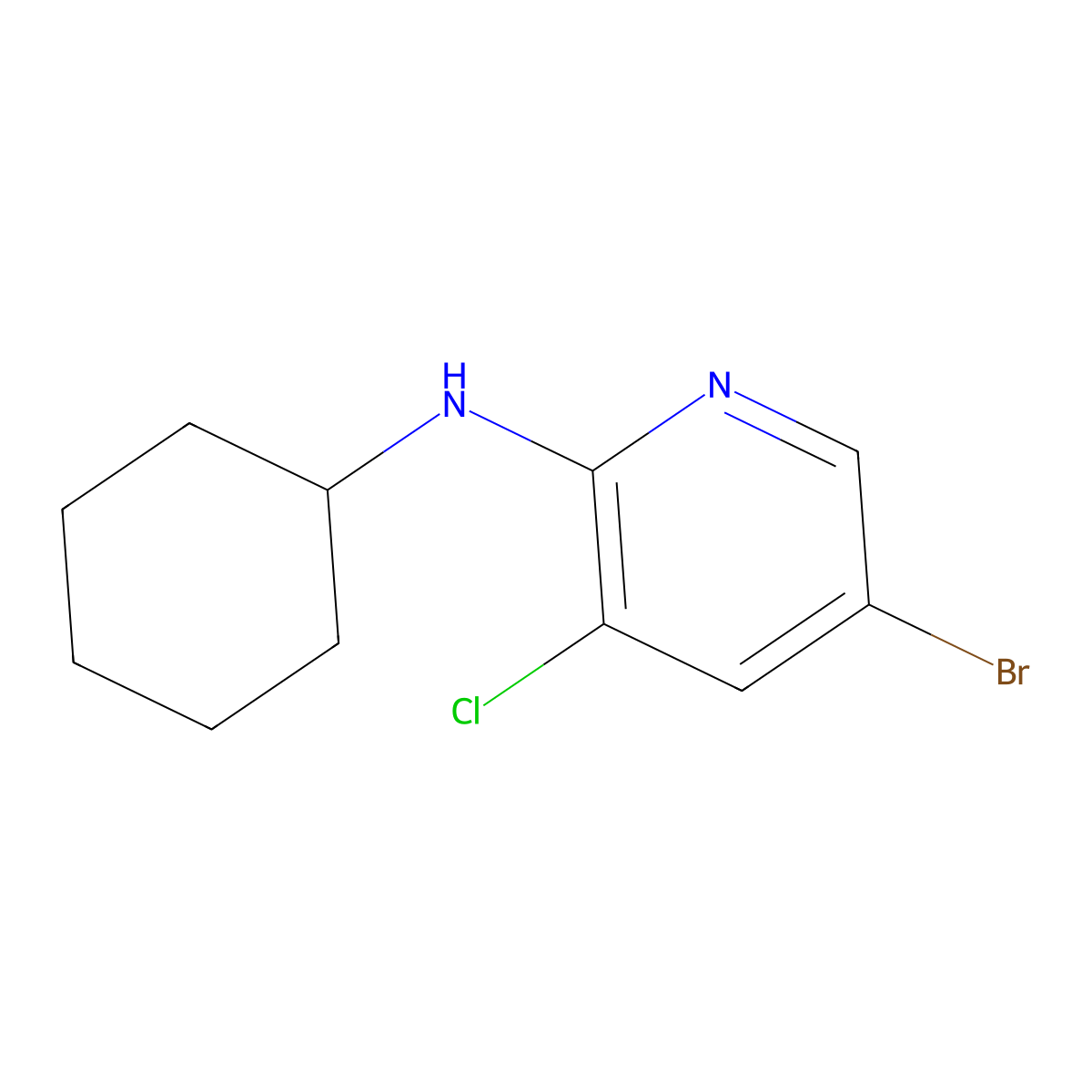 5-Bromo-3-chloro-N-cyclohexylpyridin-2-amine molecular structure, CAS 1280786-98-2