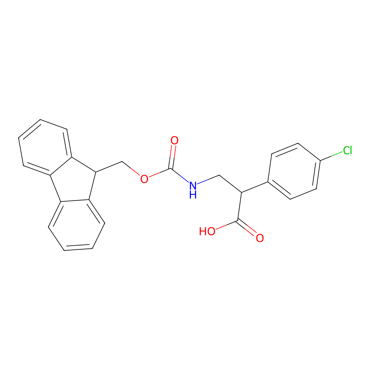 (S)-3-(9H-Fluoren-9-ylmethoxycarbonylamino)-2-(4-chloro-phenyl)-propionic acid molecular structure, CAS 1280787-11-2