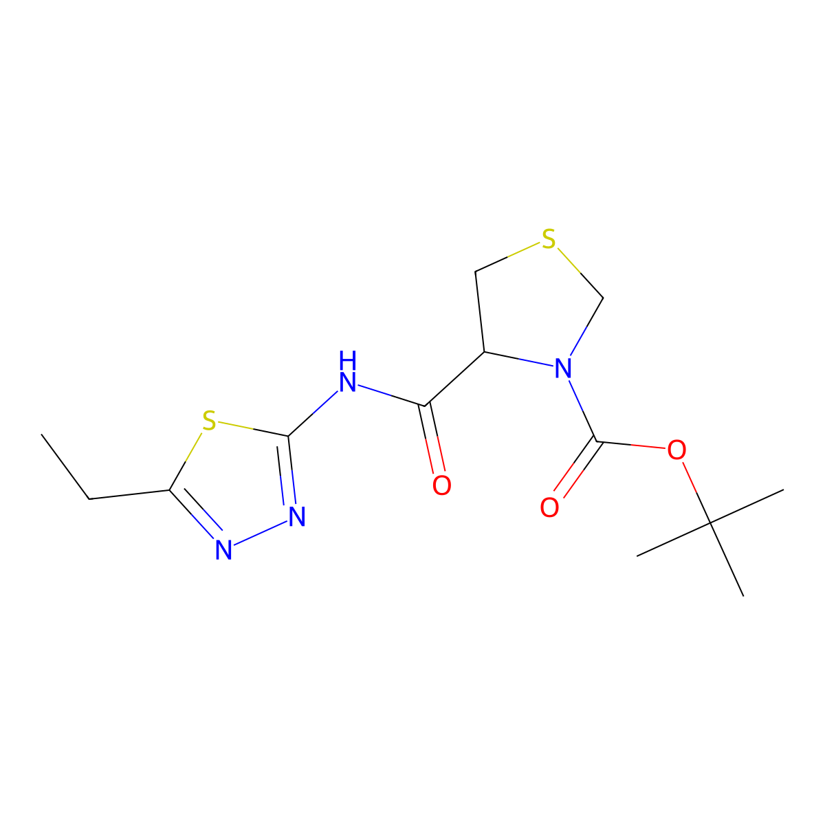 Tert-butyl 4-[(5-ethyl-1,3,4-thiadiazol-2-yl)carbamoyl]-1,3-thiazolidine-3-carboxylate molecular structure, CAS 1280787-74-7