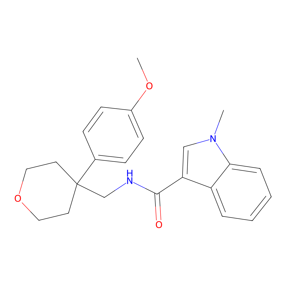 N-{[4-(4-methoxyphenyl)oxan-4-yl]methyl}-1-methyl-1H-indole-3-carboxamide molecular structure, CAS 1280814-44-9
