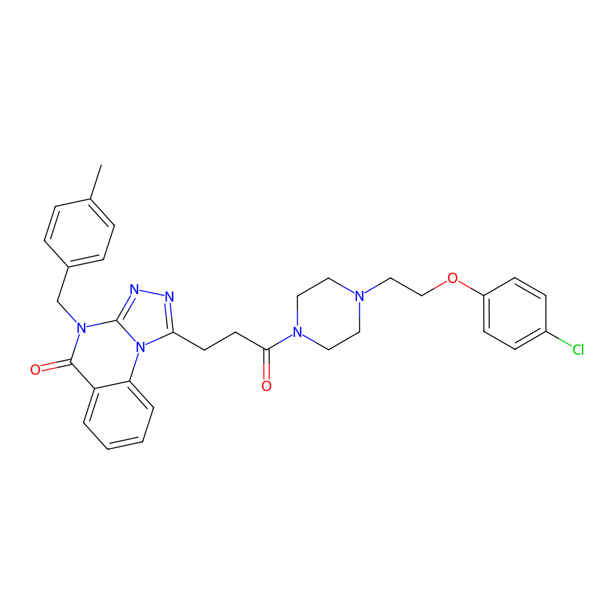 1-(3-{4-[2-(4-chlorophenoxy)ethyl]piperazin-1-yl}-3-oxopropyl)-4-[(4-methylphenyl)methyl]-4H,5H-[1,2,4]triazolo[4,3-a]quinazolin-5-one molecular structure, CAS 1280830-26-3