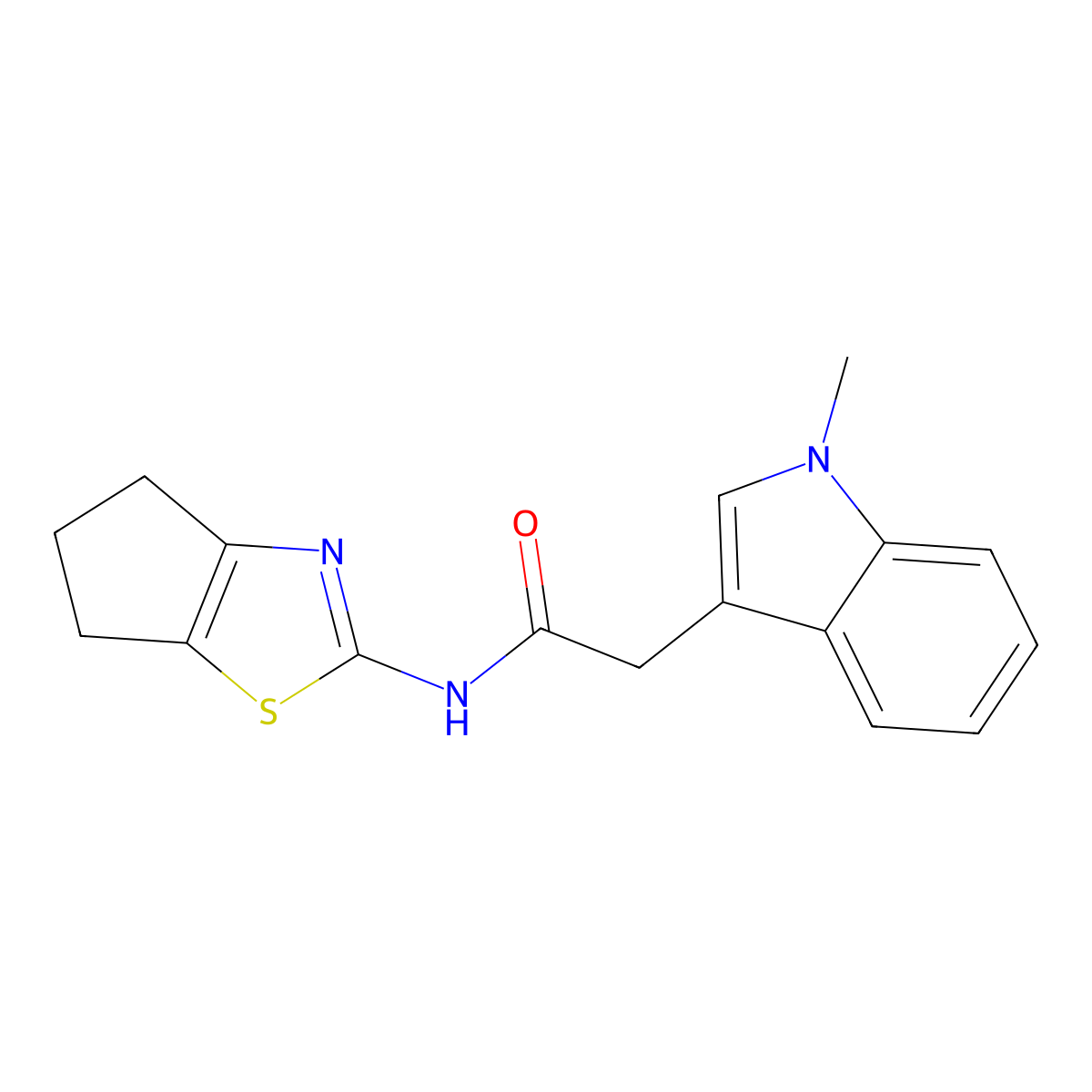 N-{4H,5H,6H-cyclopenta[d][1,3]thiazol-2-yl}-2-(1-methyl-1H-indol-3-yl)acetamide molecular structure, CAS 1280847-80-4