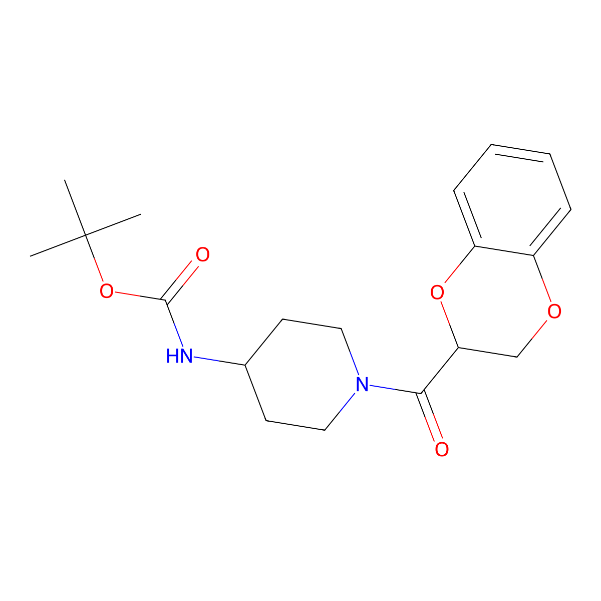 tert-Butyl (1-(2,3-dihydrobenzo[b][1,4]dioxine-2-carbonyl)piperidin-4-yl)carbamate molecular structure, CAS 1280871-11-5