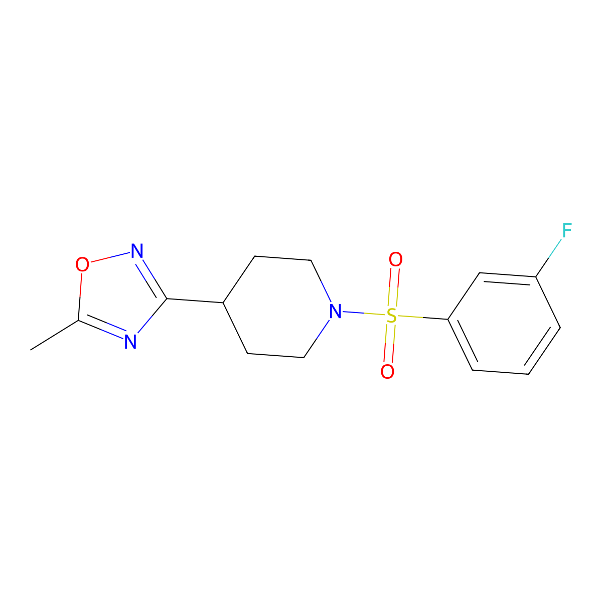 1-(3-Fluorobenzenesulfonyl)-4-(5-methyl-1,2,4-oxadiazol-3-yl)piperidine molecular structure, CAS 1280909-90-1