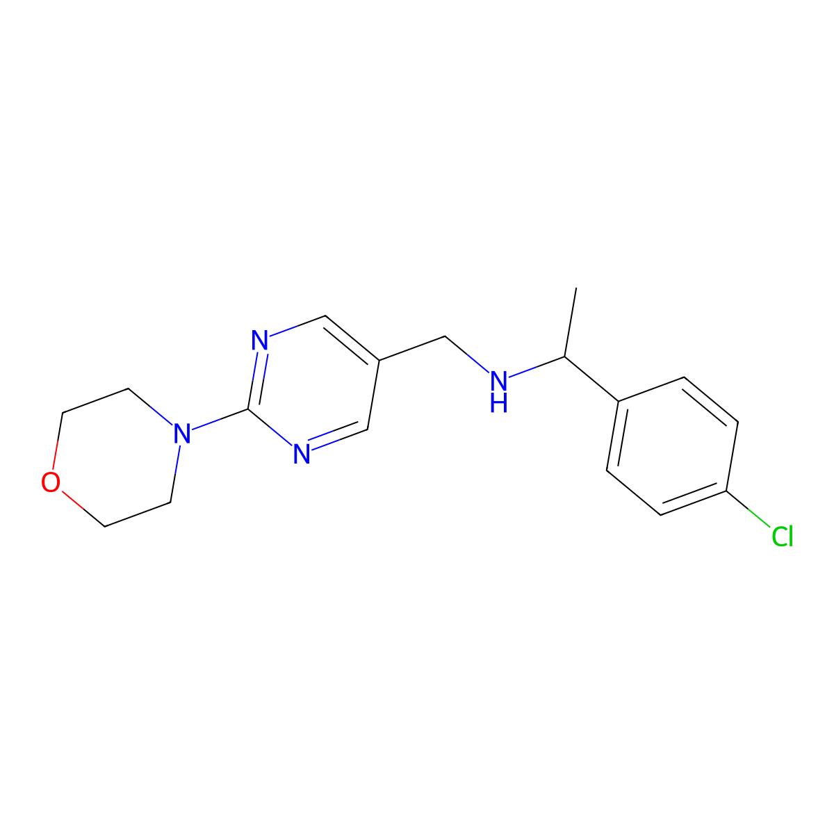 5-Pyrimidinemethanamine, N-[1-(4-chlorophenyl)ethyl]-2-(4-morpholinyl)- molecular structure, CAS 1280981-01-2