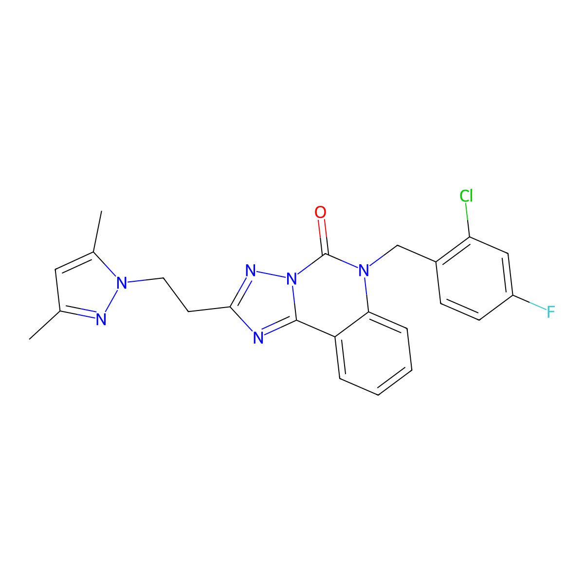 6-[(2-chloro-4-fluorophenyl)methyl]-2-[2-(3,5-dimethyl-1H-pyrazol-1-yl)ethyl]-5H,6H-[1,2,4]triazolo[1,5-c]quinazolin-5-one molecular structure, CAS 1280993-61-4