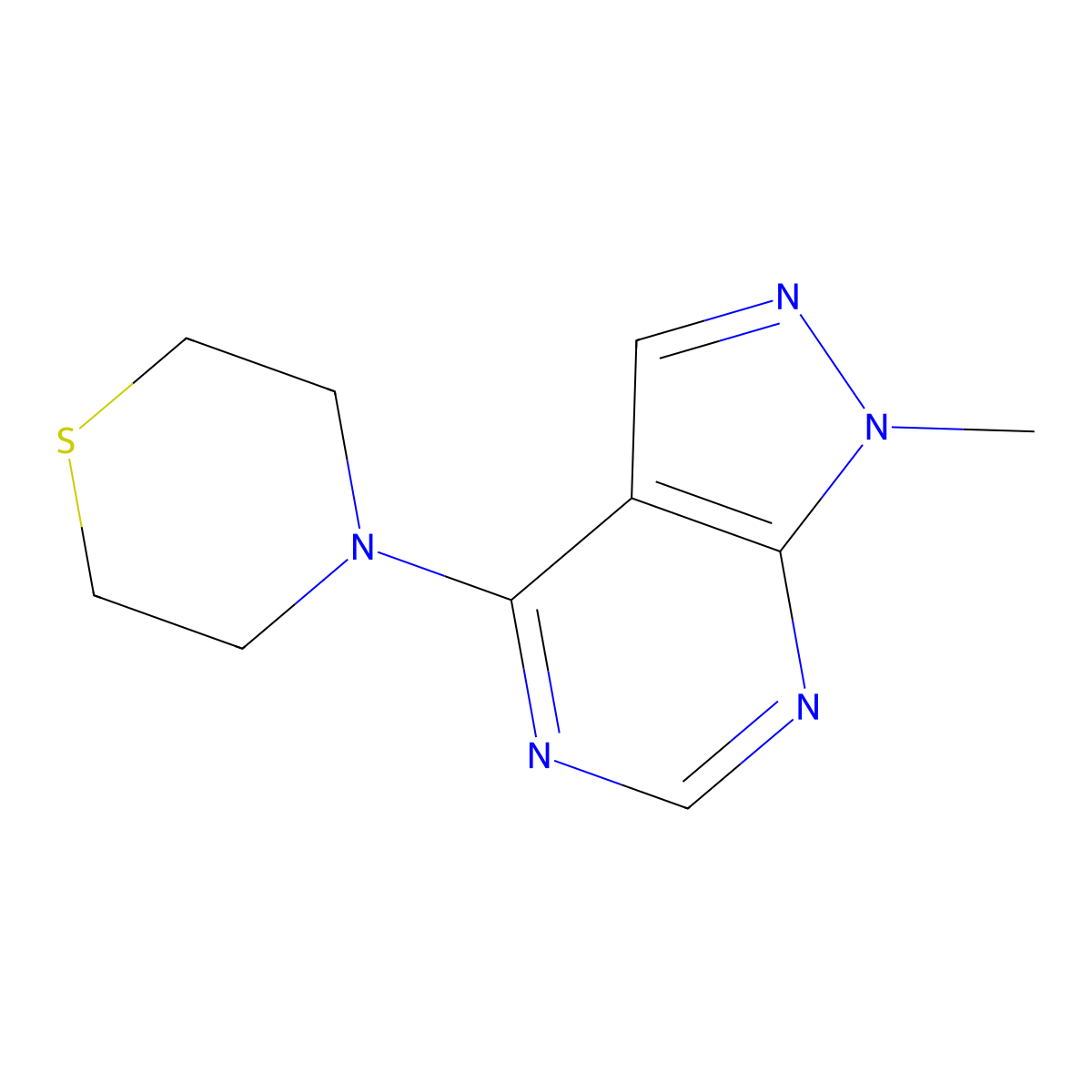 4-{1-methyl-1H-pyrazolo[3,4-d]pyrimidin-4-yl}thiomorpholine molecular structure, CAS 1281001-92-0