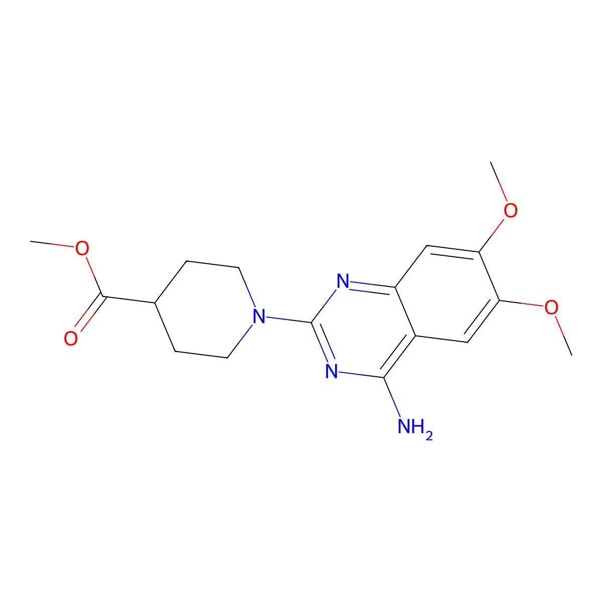 Methyl 1-(4-amino-6,7-dimethoxy-2-quinazolinyl)-4-piperidinecarboxylate molecular structure, CAS 1281010-92-1