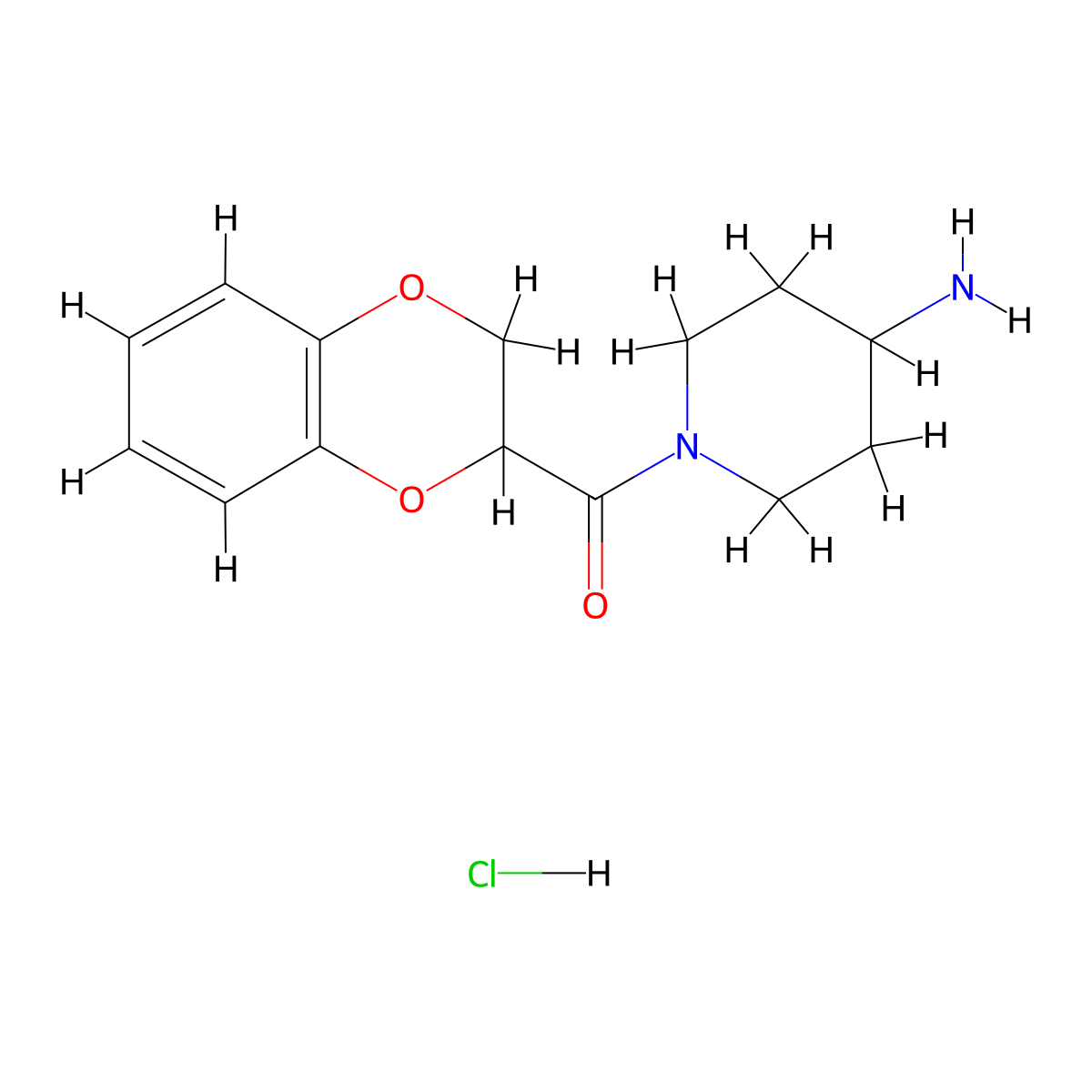 (4-Aminopiperidin-1-yl)(2,3-dihydrobenzo[b][1,4]dioxin-2-yl)methanone hydrochloride molecular structure, CAS 1281025-81-7