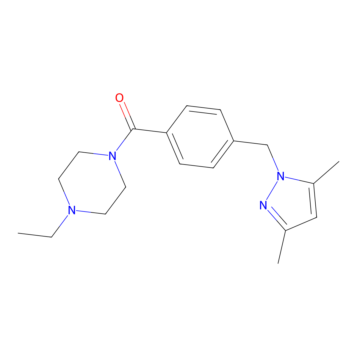 1-{4-[(3,5-dimethyl-1H-pyrazol-1-yl)methyl]benzoyl}-4-ethylpiperazine molecular structure, CAS 1281035-76-4