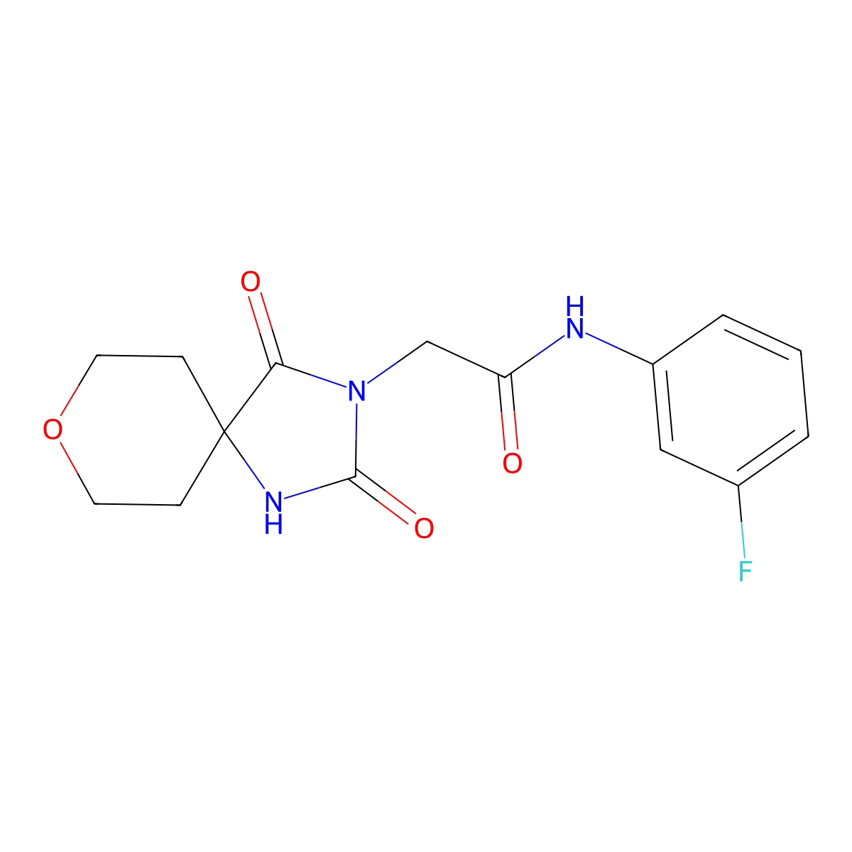 2-(2,4-dioxo-8-oxa-1,3-diazaspiro[4.5]decan-3-yl)-N-(3-fluorophenyl)acetamide molecular structure, CAS 1281077-71-1