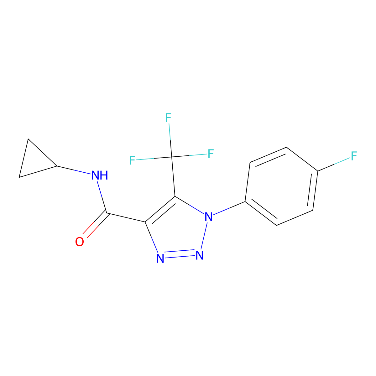 N-cyclopropyl-1-(4-fluorophenyl)-5-(trifluoromethyl)-1H-1,2,3-triazole-4-carboxamide molecular structure, CAS 1281105-83-6