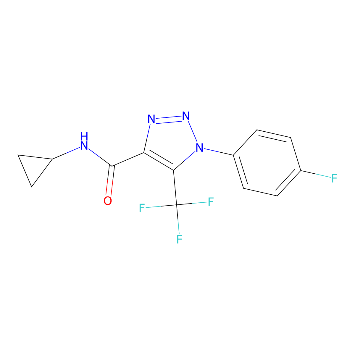 N-cyclopropyl-1-(4-fluorophenyl)-5-(trifluoromethyl)-1H-1,2,3-triazole-4-carboxamide molecular structure, CAS 1281105-83-6