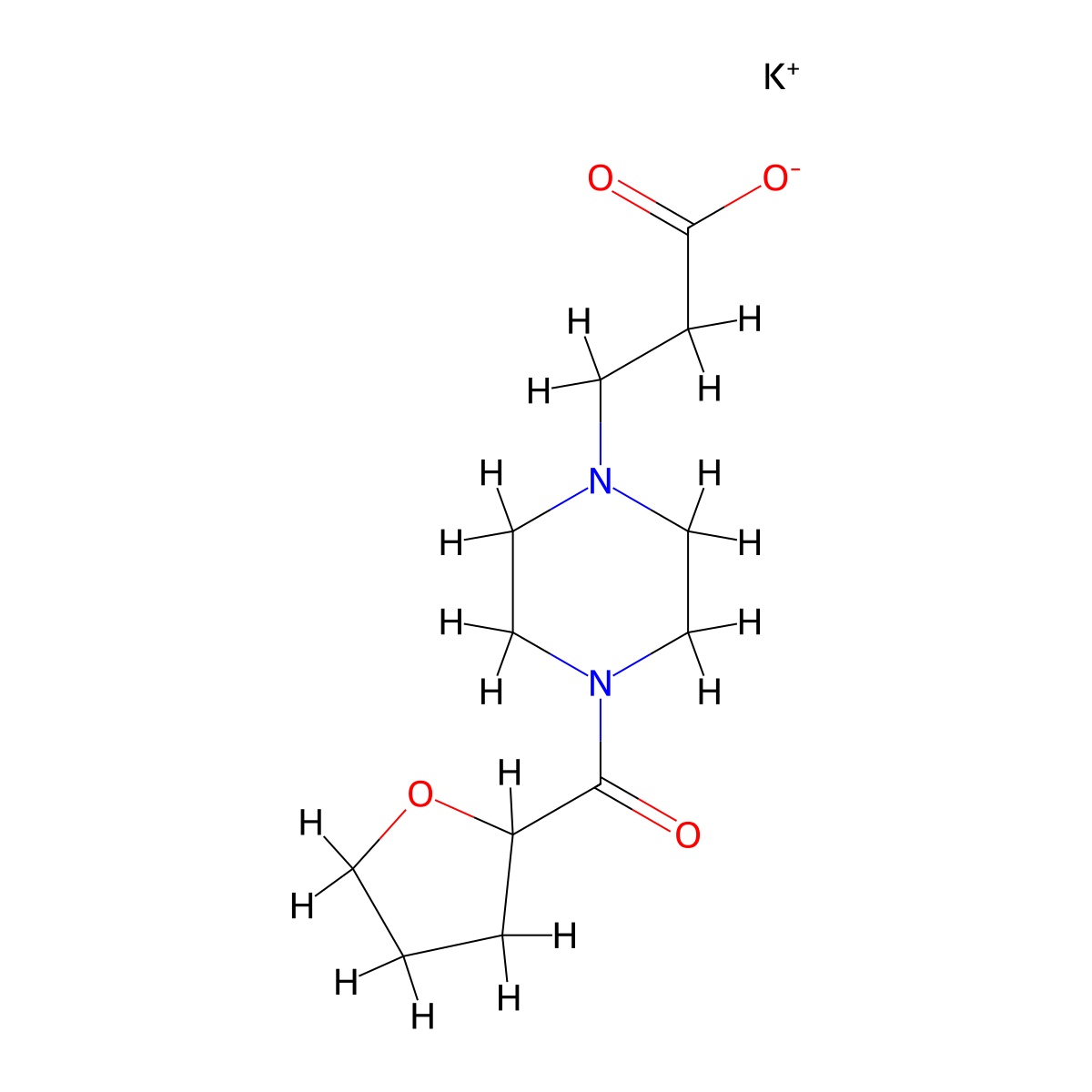 Potassium 3-[4-(oxolane-2-carbonyl)piperazin-1-yl]propanoate molecular structure, CAS 1281154-60-6