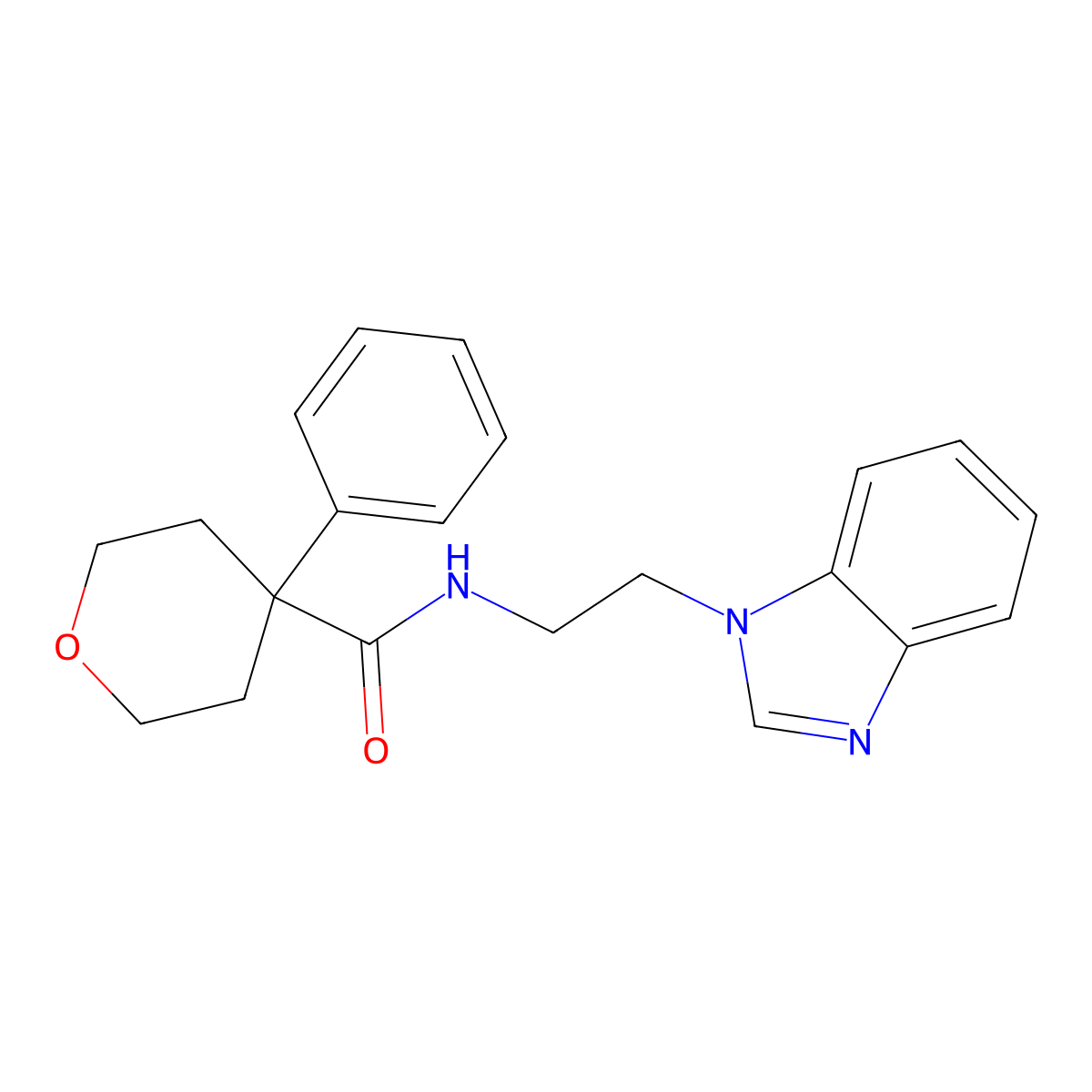 N-[2-(1H-1,3-benzodiazol-1-yl)ethyl]-4-phenyloxane-4-carboxamide molecular structure, CAS 1281165-63-6