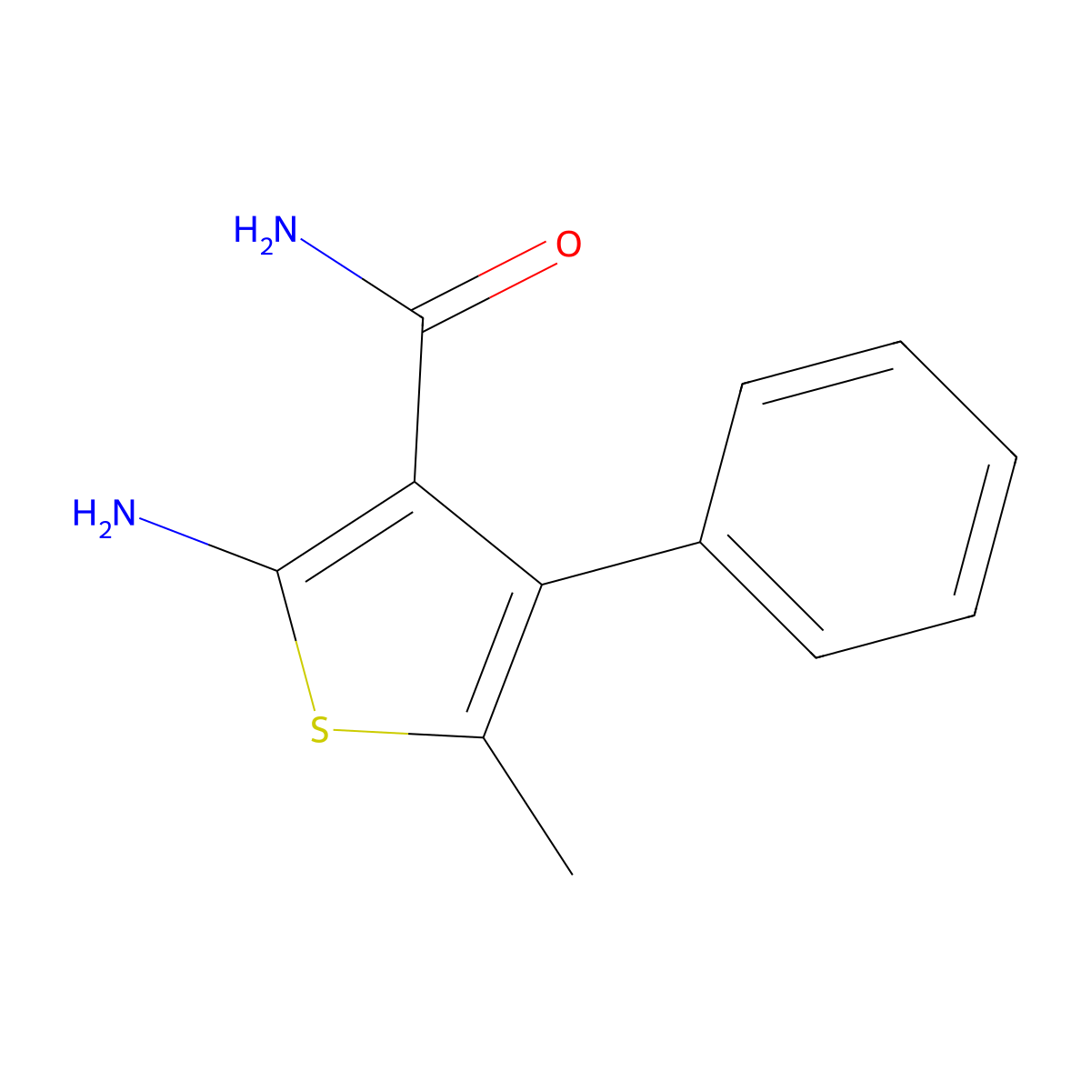 2-Amino-5-methyl-4-phenylthiophene-3-carboxamide molecular structure, CAS 128118-34-3