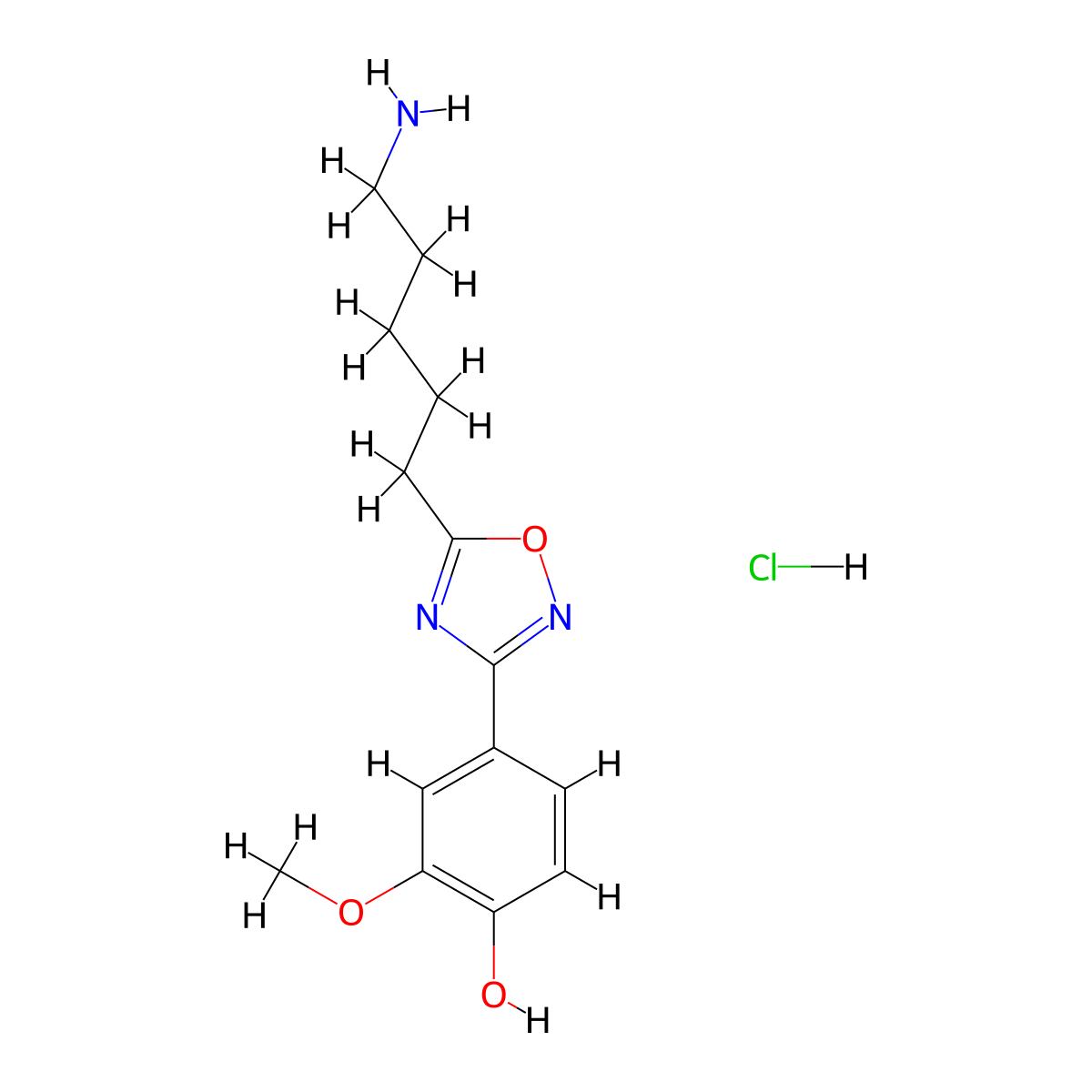 4-[5-(5-Aminopentyl)-1,2,4-oxadiazol-3-yl]-2-methoxyphenol hydrochloride molecular structure, CAS 1281192-35-5