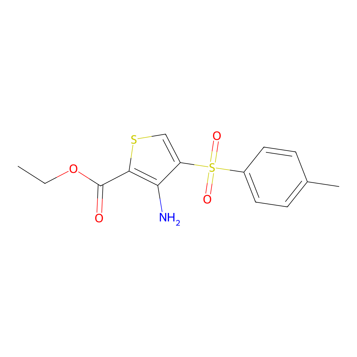 Ethyl 3-amino-4-(4-methylbenzenesulfonyl)thiophene-2-carboxylate molecular structure, CAS 1281249-90-8