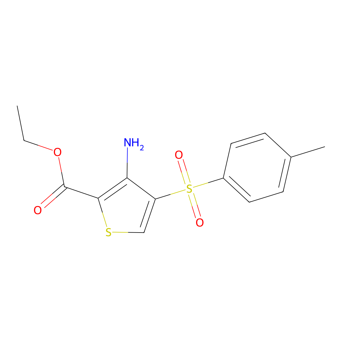 Ethyl 3-amino-4-(4-methylbenzenesulfonyl)thiophene-2-carboxylate molecular structure, CAS 1281249-90-8