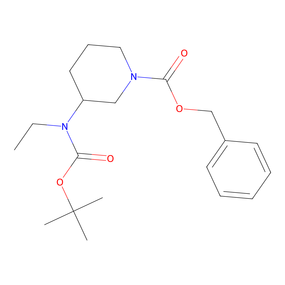 Benzyl 3-(tert-butoxycarbonyl(ethyl)amino)piperidine-1-carboxylate molecular structure, CAS 1281254-15-6