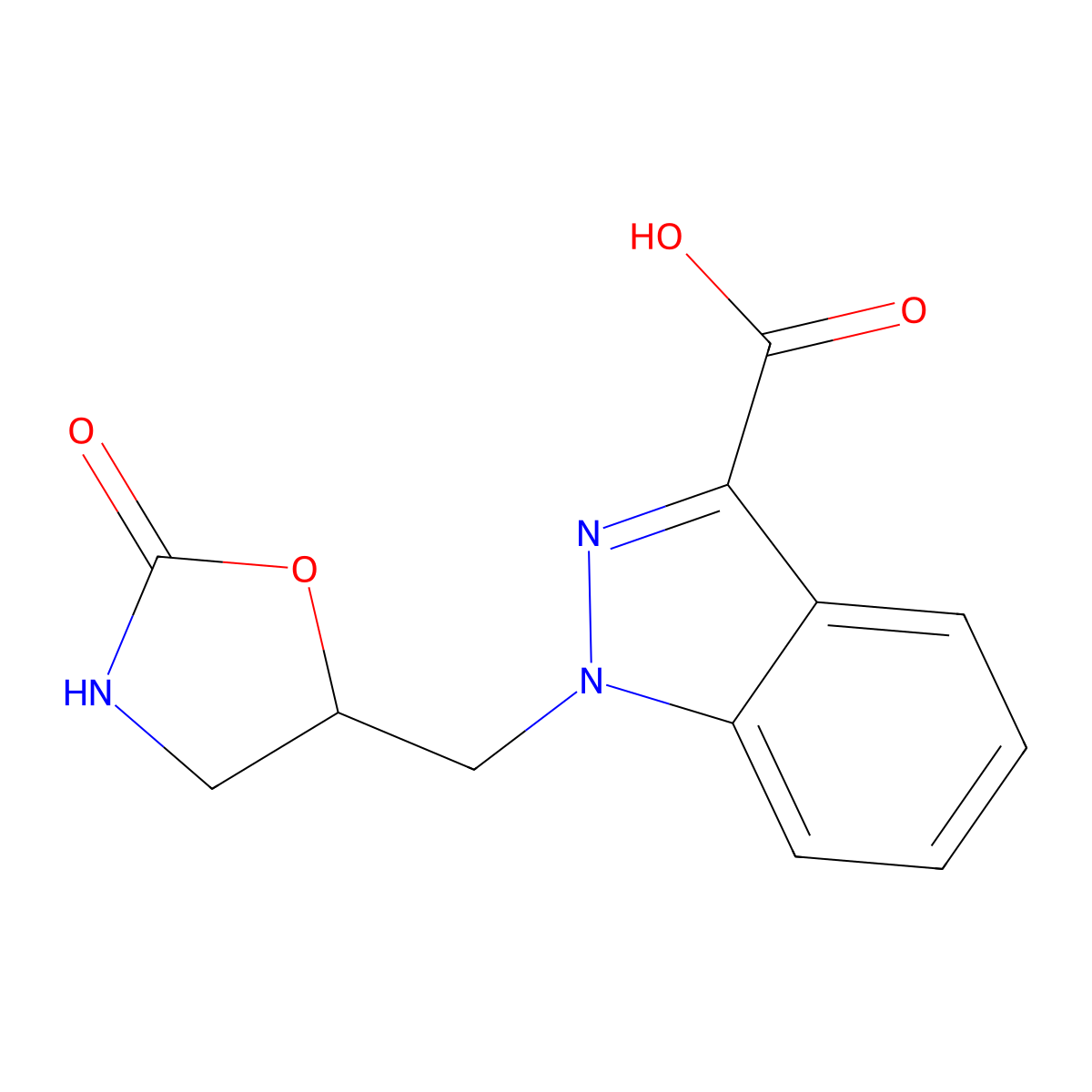1-[(2-oxo-1,3-oxazolidin-5-yl)methyl]-1H-indazole-3-carboxylic acid molecular structure, CAS 1281307-14-9