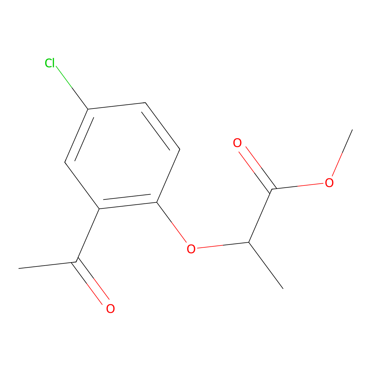 Methyl 2-(2-acetyl-4-chlorophenoxy)propanoate molecular structure, CAS 1281411-22-0