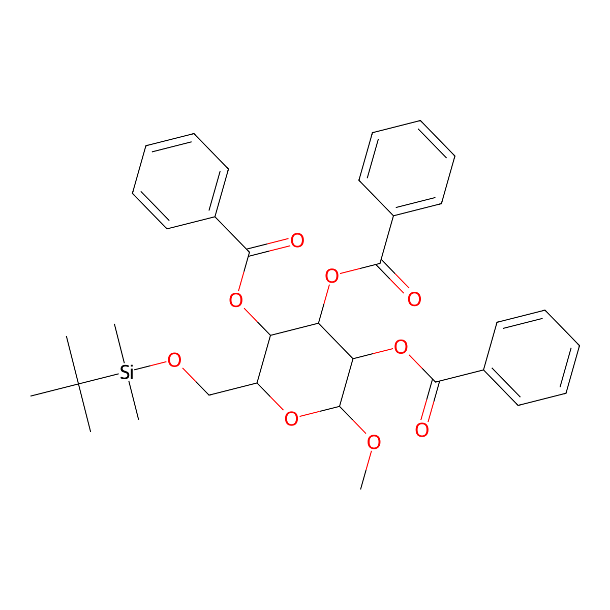 Methyl 2,3,4-tri-O-benzoyl-6-O-tert-butyldimethylsilyl-A-D-glucopyranoside molecular structure, CAS 128142-70-1