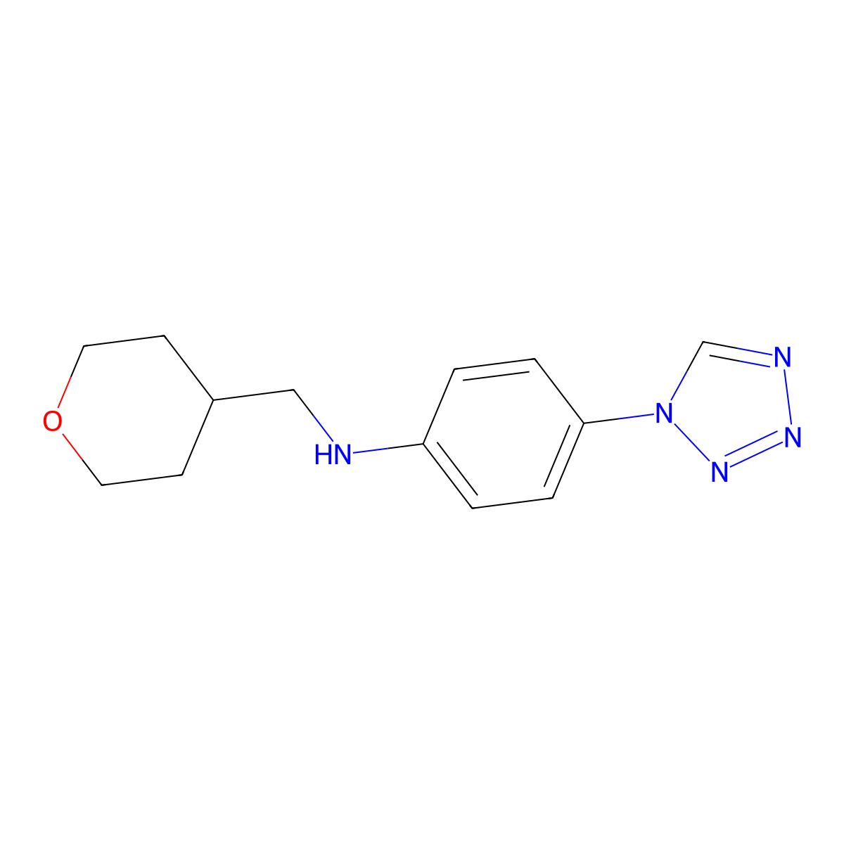 N-(oxan-4-ylmethyl)-4-(1H-1,2,3,4-tetrazol-1-yl)aniline molecular structure, CAS 1281422-47-6