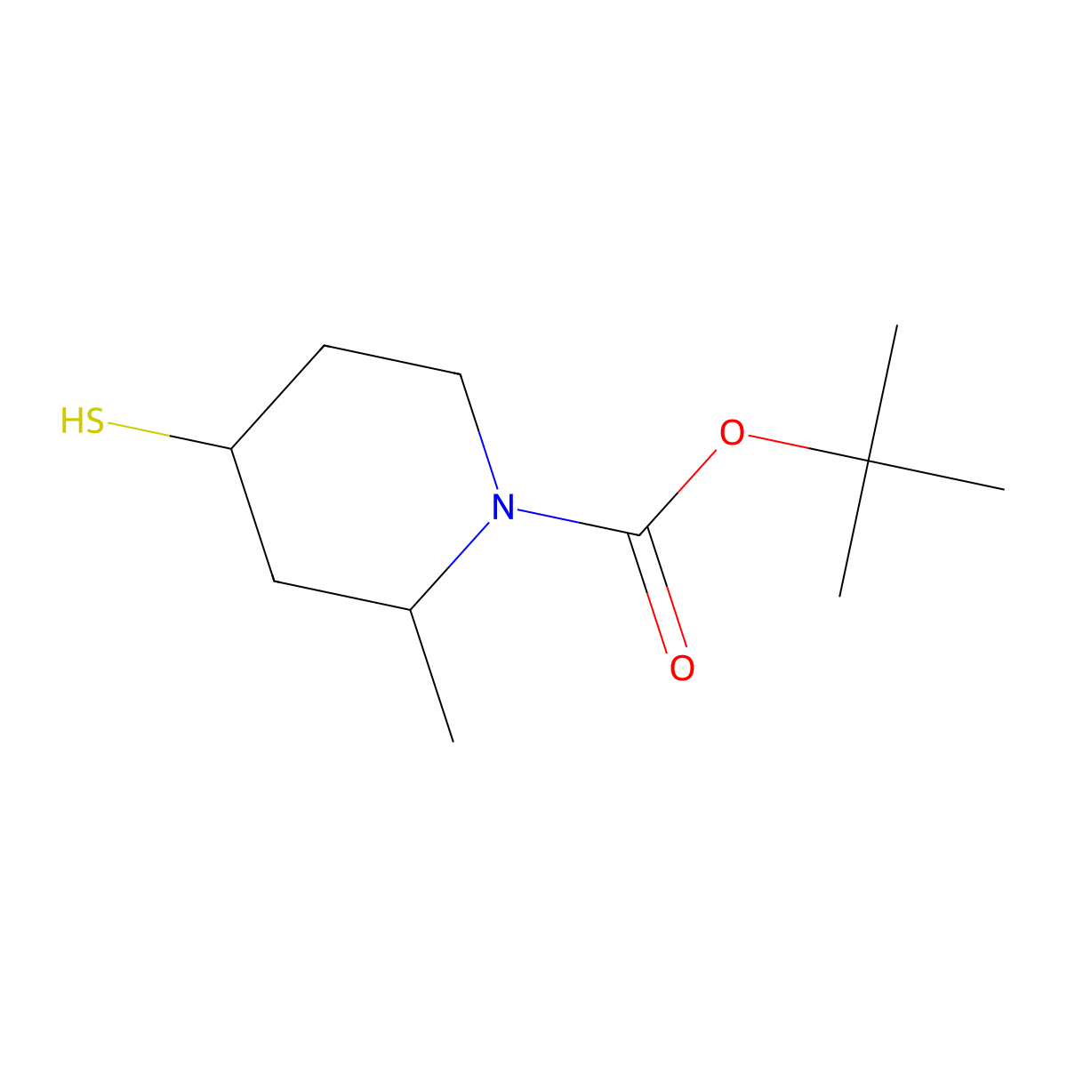Tert-butyl 2-methyl-4-sulfanylpiperidine-1-carboxylate molecular structure, CAS 1281461-43-5