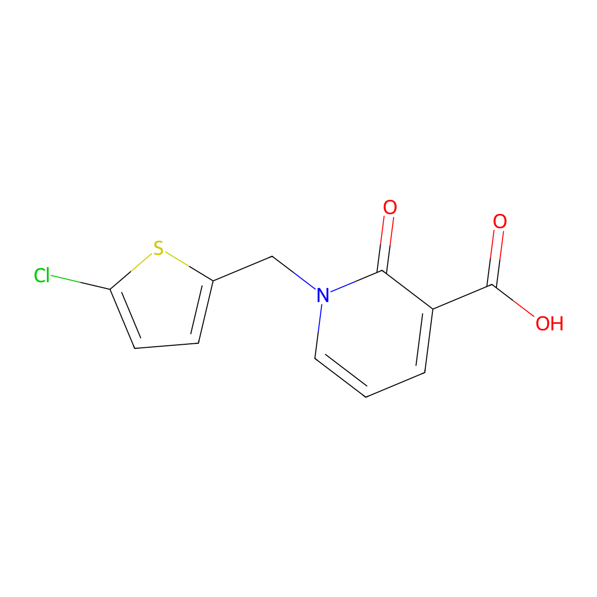 1-[(5-Chlorothiophen-2-yl)methyl]-2-oxo-1,2-dihydropyridine-3-carboxylic acid molecular structure, CAS 1281557-40-1