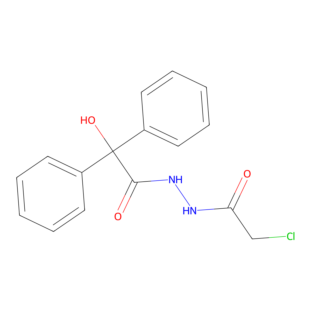 Benzeneacetic acid, alpha-hydroxy-alpha-phenyl-, 2-(chloroacetyl)hydrazide molecular structure, CAS 128156-76-3