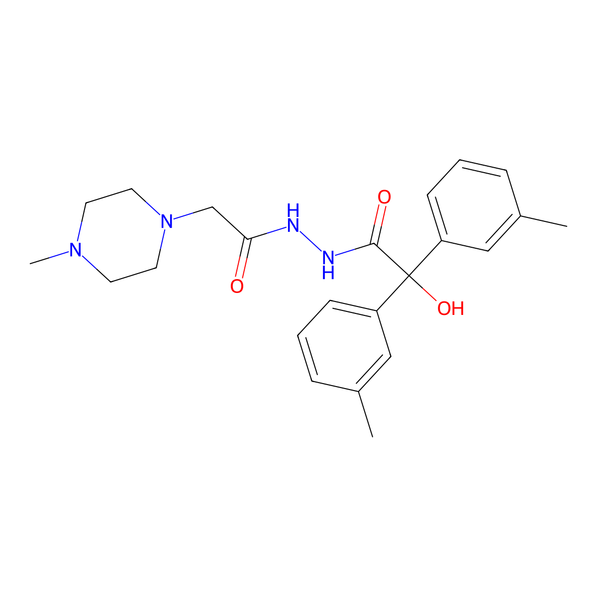 1-Piperazineacetic acid, 4-methyl-, 2-(hydroxybis(3-methylphenyl)acetyl)hydrazide molecular structure, CAS 128156-86-5