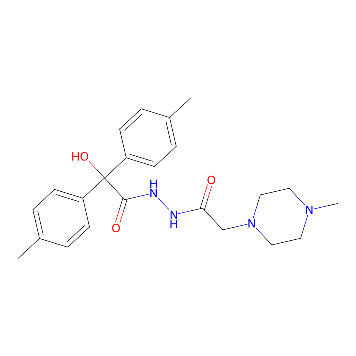 1-Piperazineacetic acid, 4-methyl-, 2-(hydroxybis(4-methylphenyl)acetyl)hydrazide molecular structure, CAS 128156-87-6