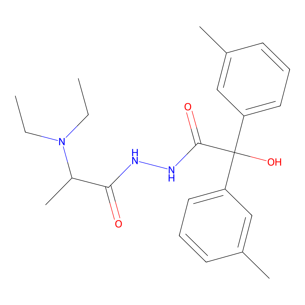 Benzeneacetic acid, alpha-hydroxy-3-methyl-alpha-(3-methylphenyl)-, 2-(2-(diethylamino)-1-oxopropyl)hydrazide molecular structure, CAS 128156-91-2