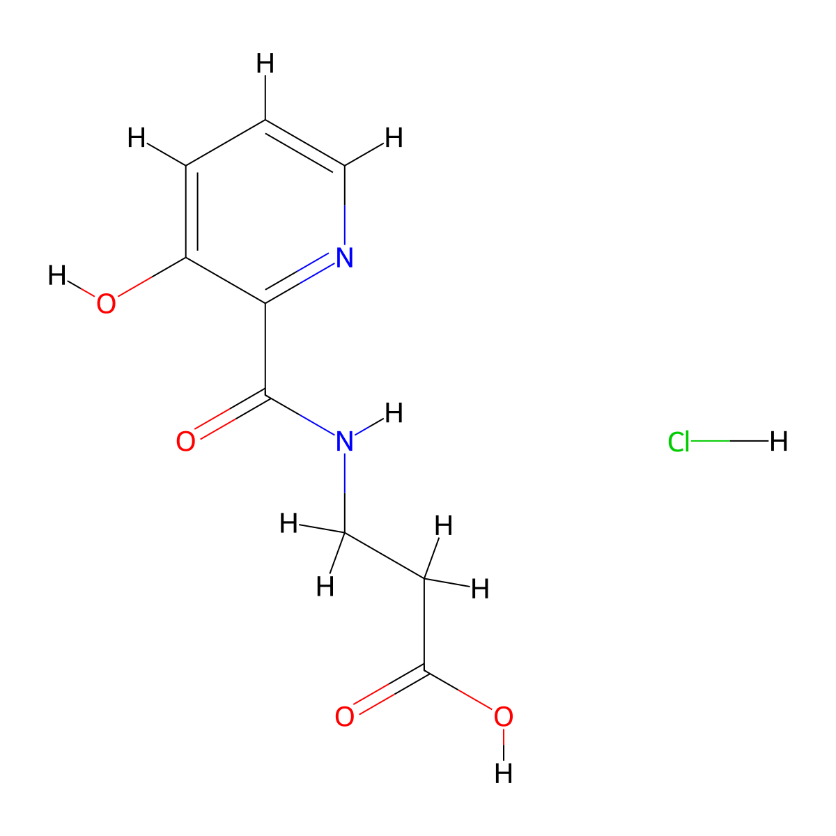 3-{[Hydroxy(3-oxo-2,3-dihydropyridin-2-ylidene)methyl]amino}propanoic acid hydrochloride molecular structure, CAS 1281690-83-2