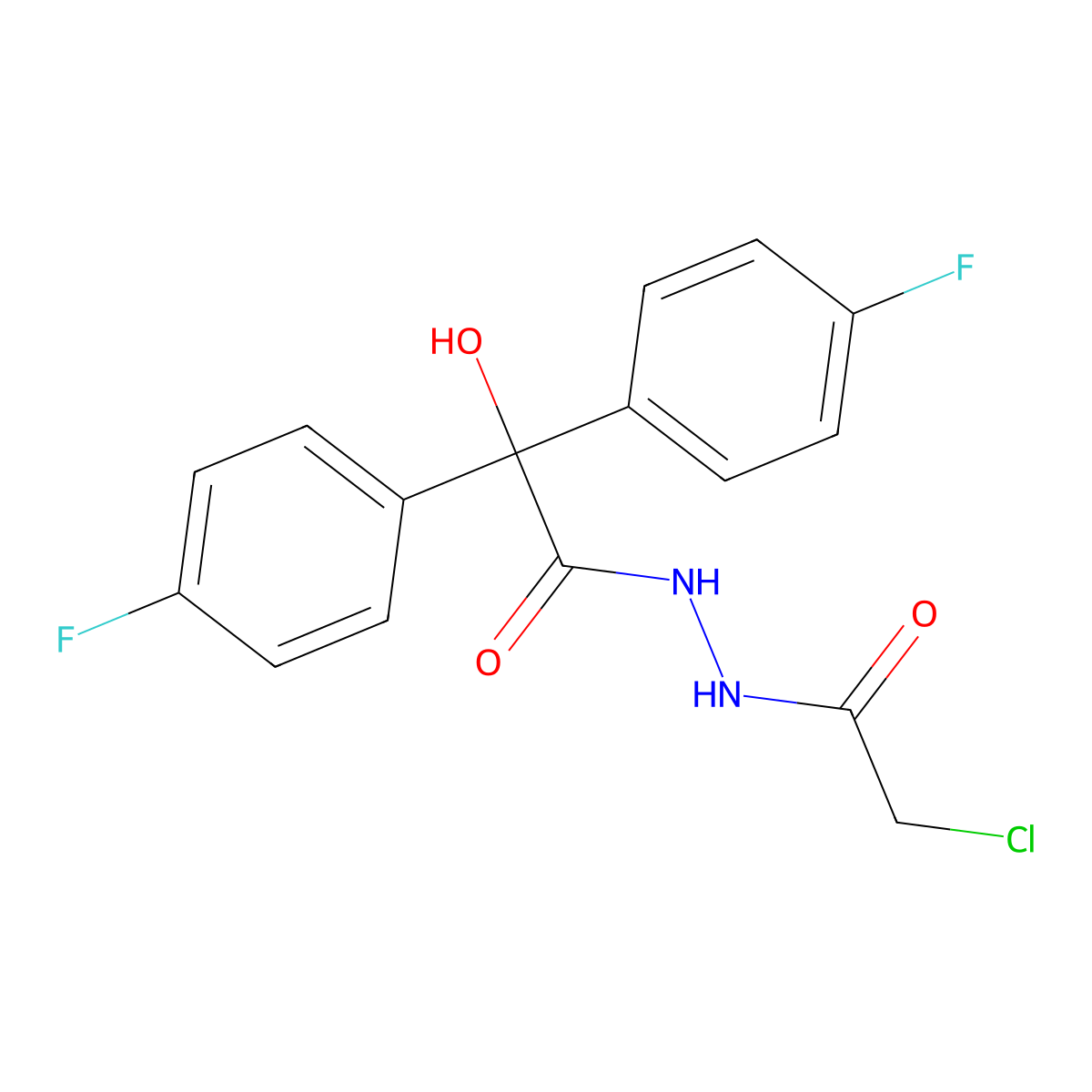 Benzeneacetic acid, 4-fluoro-alpha-(4-fluorophenyl)-alpha-hydroxy-, 2-(chloroacetyl)hydrazide molecular structure, CAS 128175-00-8