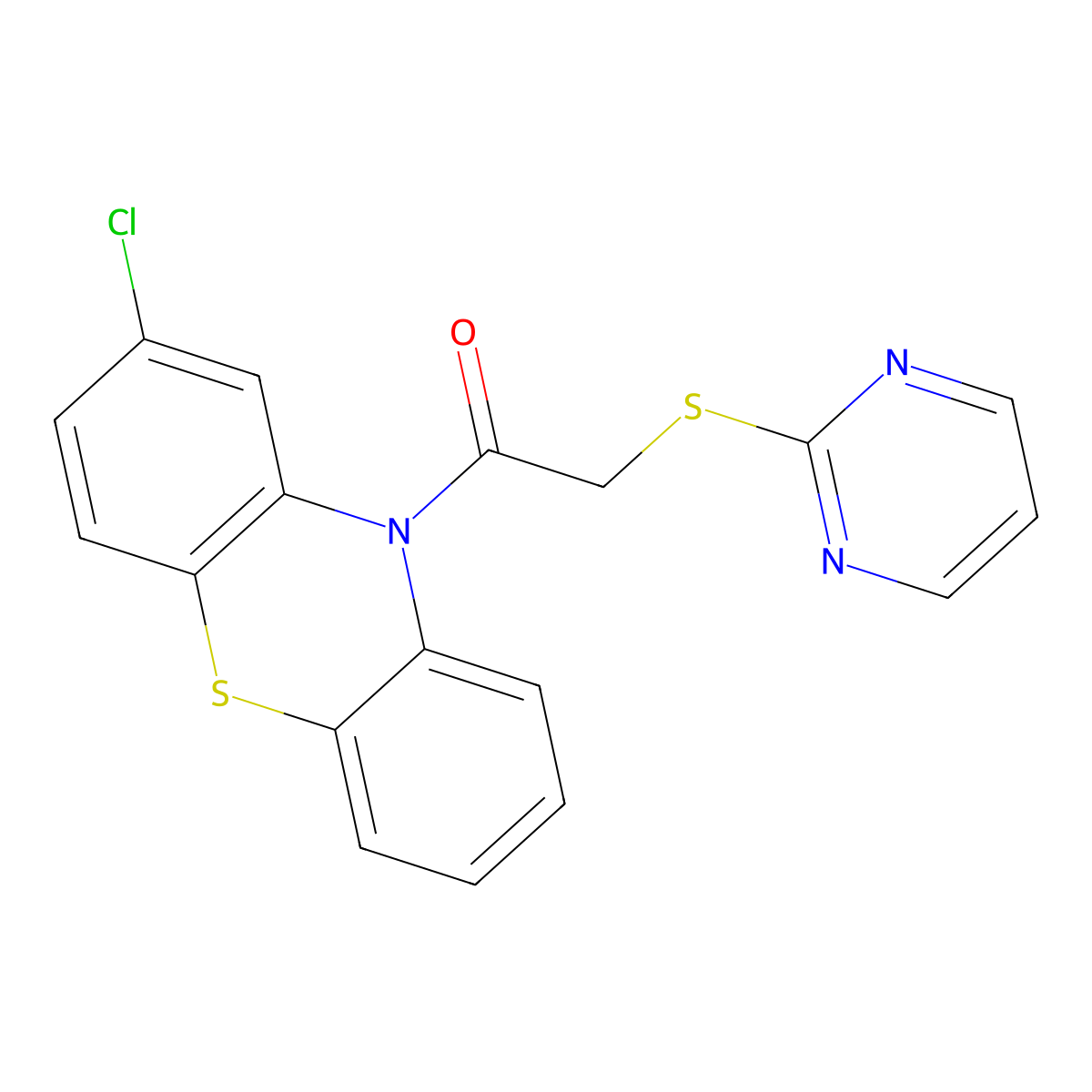1-(2-chloro-10H-phenothiazin-10-yl)-2-(pyrimidin-2-ylsulfanyl)ethanone molecular structure, CAS 128175-06-4