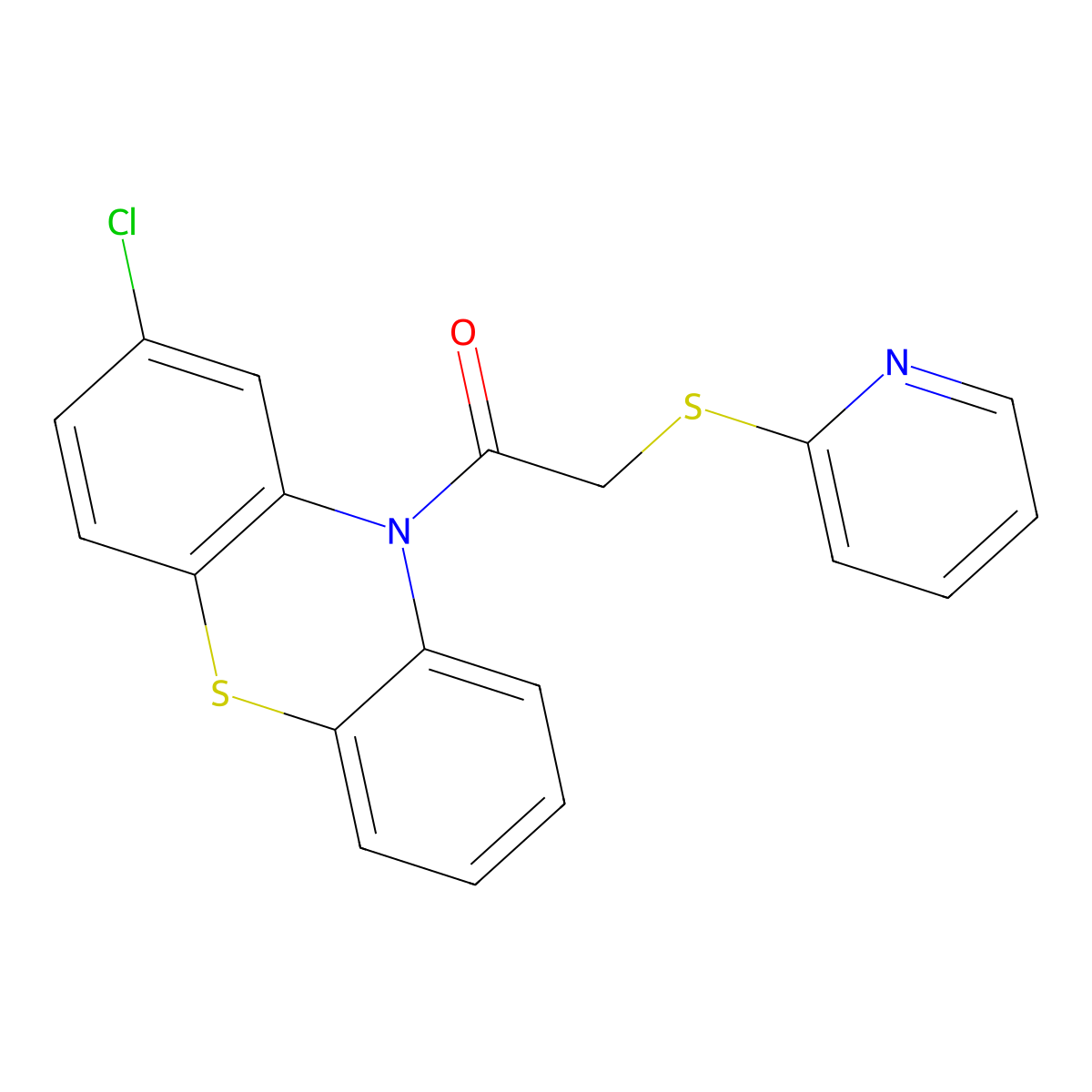 1-(2-chloro-10H-phenothiazin-10-yl)-2-(pyridin-2-ylsulfanyl)ethanone molecular structure, CAS 128175-09-7