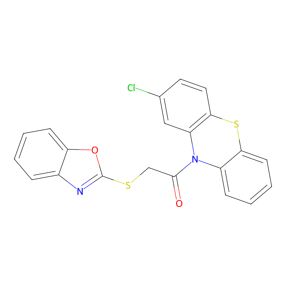 10-[(1,3-benzoxazol-2-ylthio)acetyl]-2-chloro-10H-phenothiazine molecular structure, CAS 128175-14-4