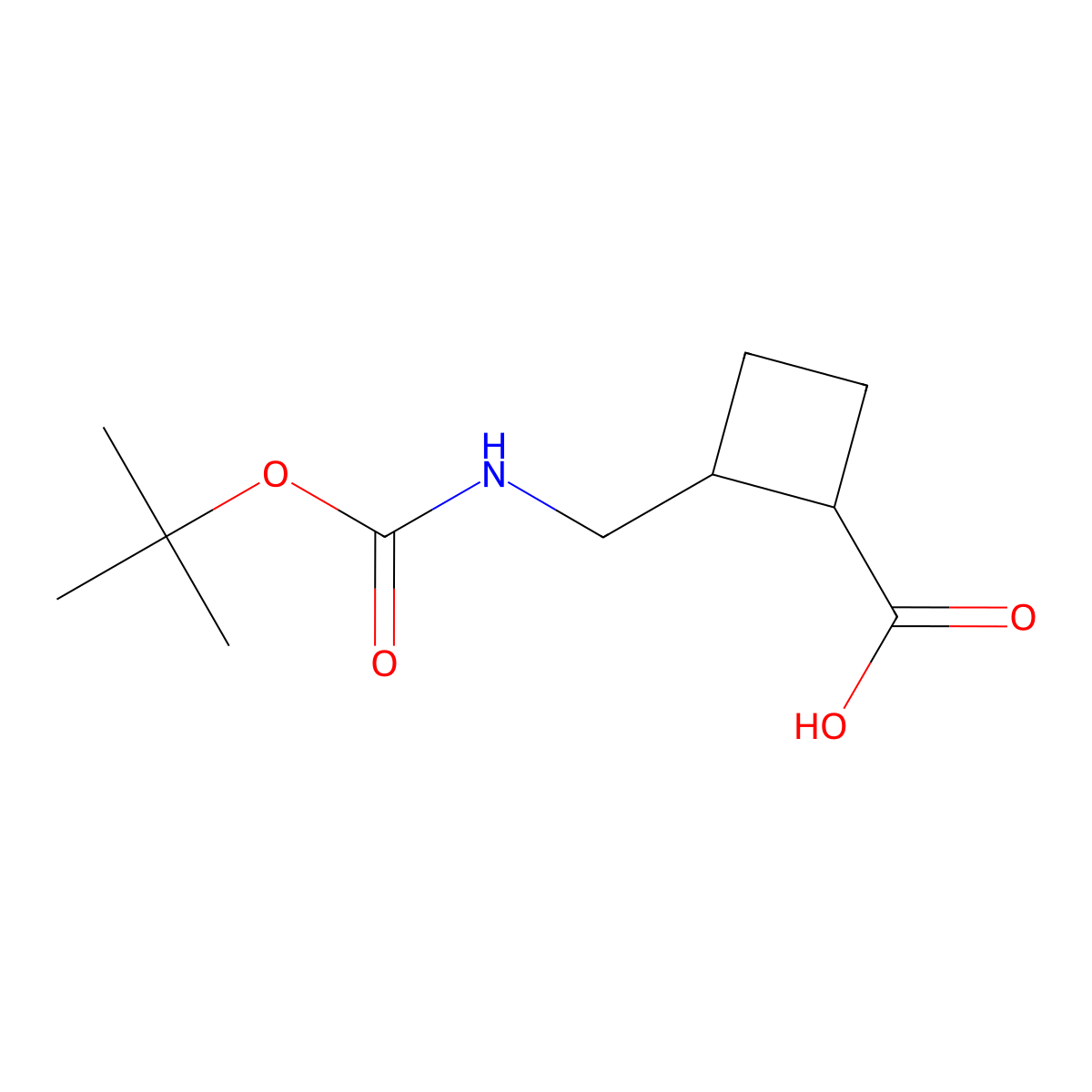 rac-(1R,2S)-2-({[(tert-butoxy)carbonyl]amino}methyl)cyclobutane-1-carboxylic acid molecular structure, CAS 1281861-01-5