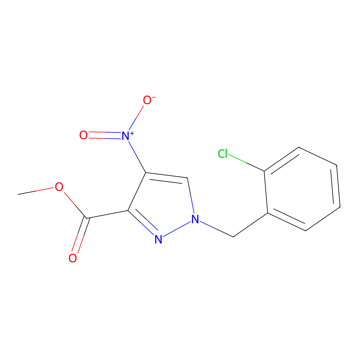 methyl 1-[(2-chlorophenyl)methyl]-4-nitro-1H-pyrazole-3-carboxylate molecular structure, CAS 1281872-34-1