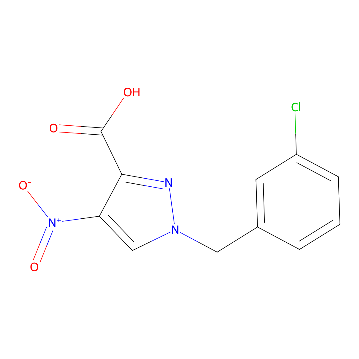 1-[(3-chlorophenyl)methyl]-4-nitro-1H-pyrazole-3-carboxylic acid molecular structure, CAS 1281872-35-2